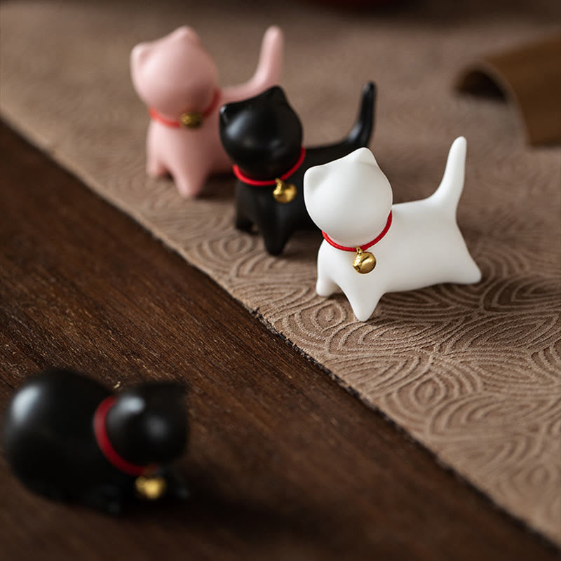 Figura decorativa de cerámica para escritorio del hogar con forma de gato acostado de pie y Buddha Stones - image 16