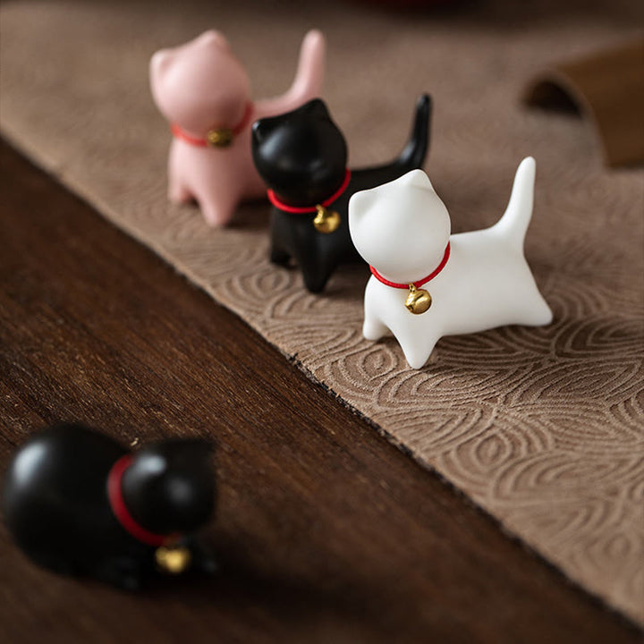 Figura decorativa de cerámica para escritorio del hogar con forma de gato acostado de pie y Buddha Stones - image 16