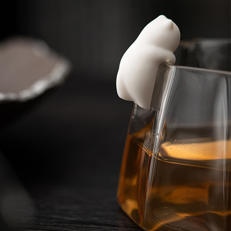 Figura decorativa de cerámica para escritorio del hogar con forma de gato blanco colgante de Buddha Stones - image 6