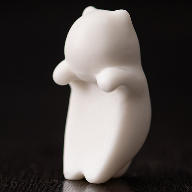 Figura decorativa de cerámica para escritorio del hogar con forma de gato blanco colgante de Buddha Stones - image 5