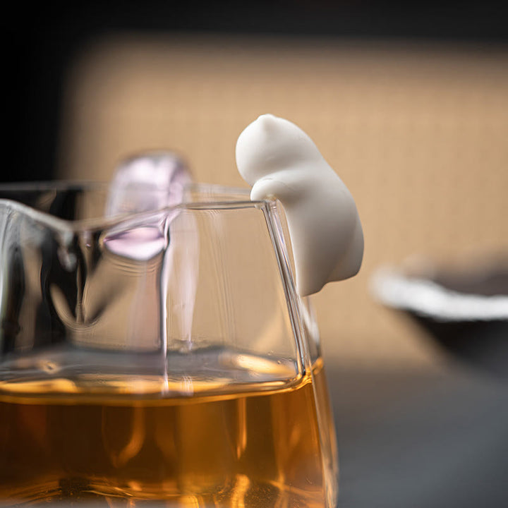 Figura decorativa de cerámica para escritorio del hogar con forma de gato blanco colgante de Buddha Stones - image 2