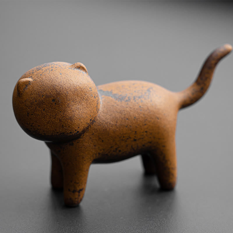 Figura decorativa de cerámica para escritorio del hogar con forma de gato de pie en miniatura con forma de rana y Buddha Stones - image 1