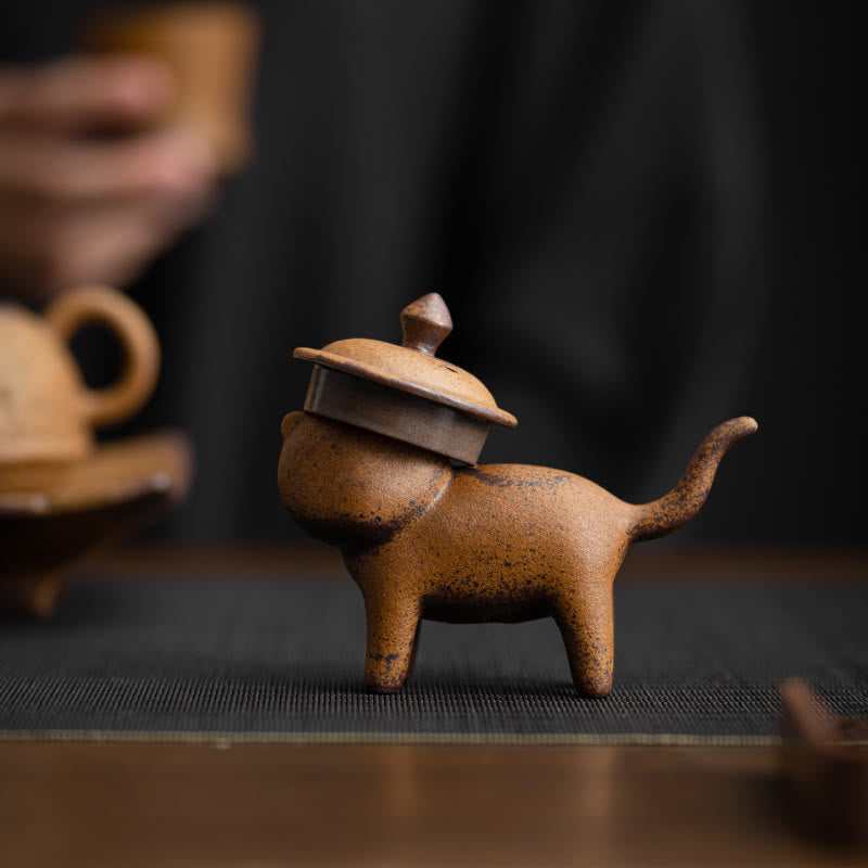 Figura decorativa de cerámica para escritorio del hogar con forma de gato de pie en miniatura con forma de rana y Buddha Stones - image 4