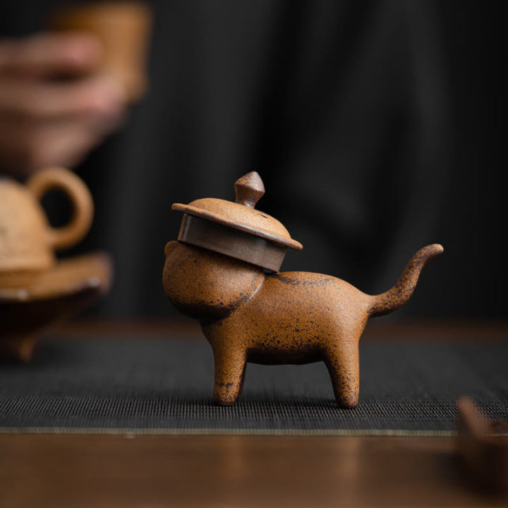 Figura decorativa de cerámica para escritorio del hogar con forma de gato de pie en miniatura con forma de rana y Buddha Stones - image 4