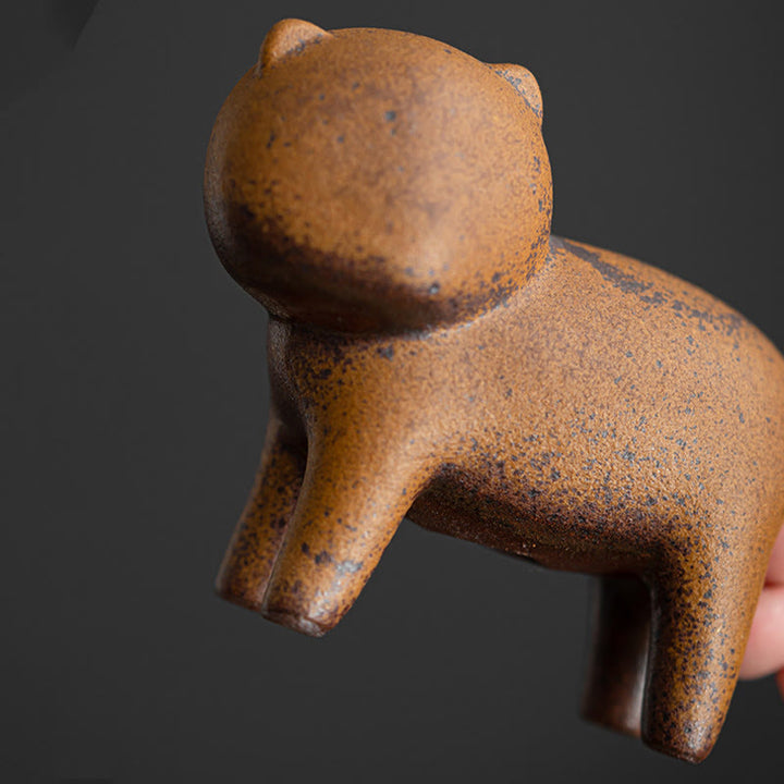 Figura decorativa de cerámica para escritorio del hogar con forma de gato de pie en miniatura con forma de rana y Buddha Stones - image 6