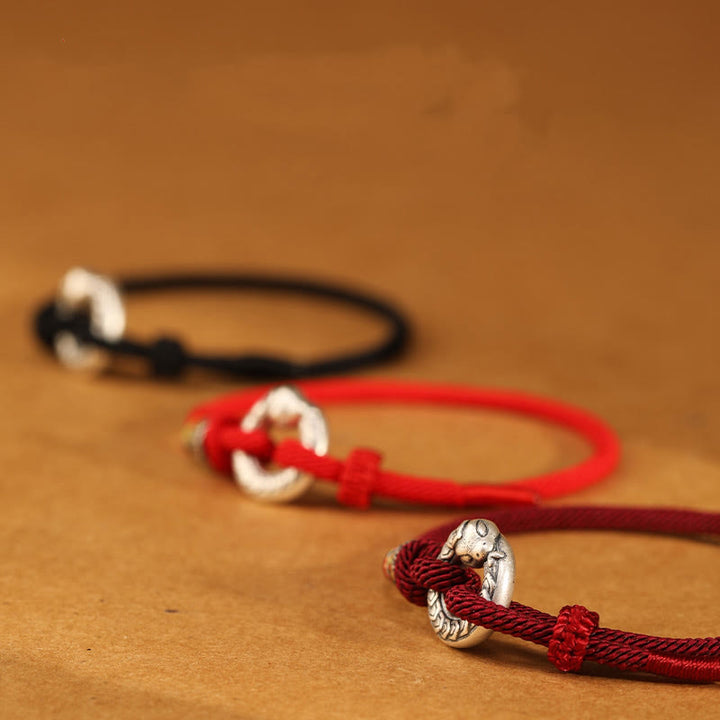 Pulsera de fuerza con moneda y hebilla de la paz de plata de ley 999 con hilo rojo y Buddha Stones del año de la serpiente