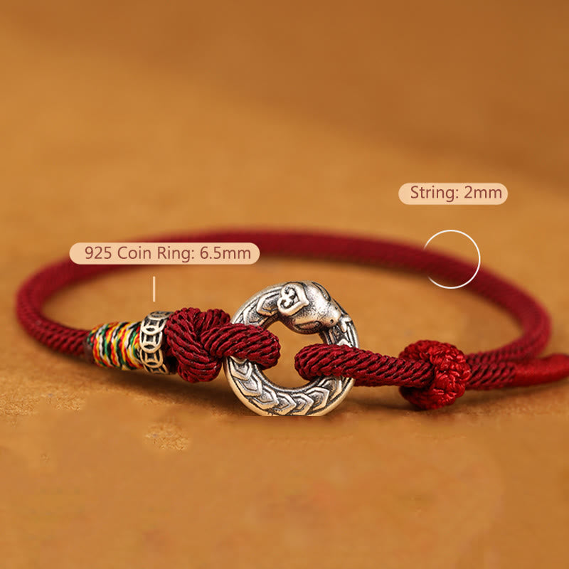 Pulsera de fuerza con moneda y hebilla de la paz de plata de ley 999 con hilo rojo y Buddha Stones del año de la serpiente