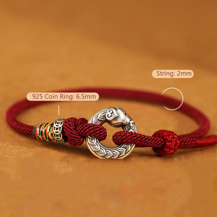 Pulsera de fuerza con moneda y hebilla de la paz de plata de ley 999 con hilo rojo y Buddha Stones del año de la serpiente