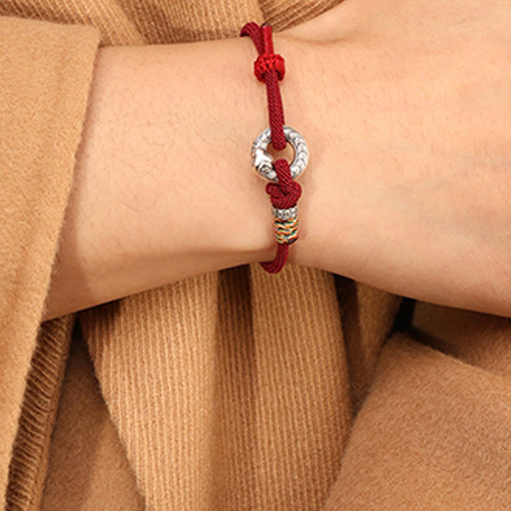 Pulsera de fuerza con moneda y hebilla de la paz de plata de ley 999 con hilo rojo y Buddha Stones del año de la serpiente