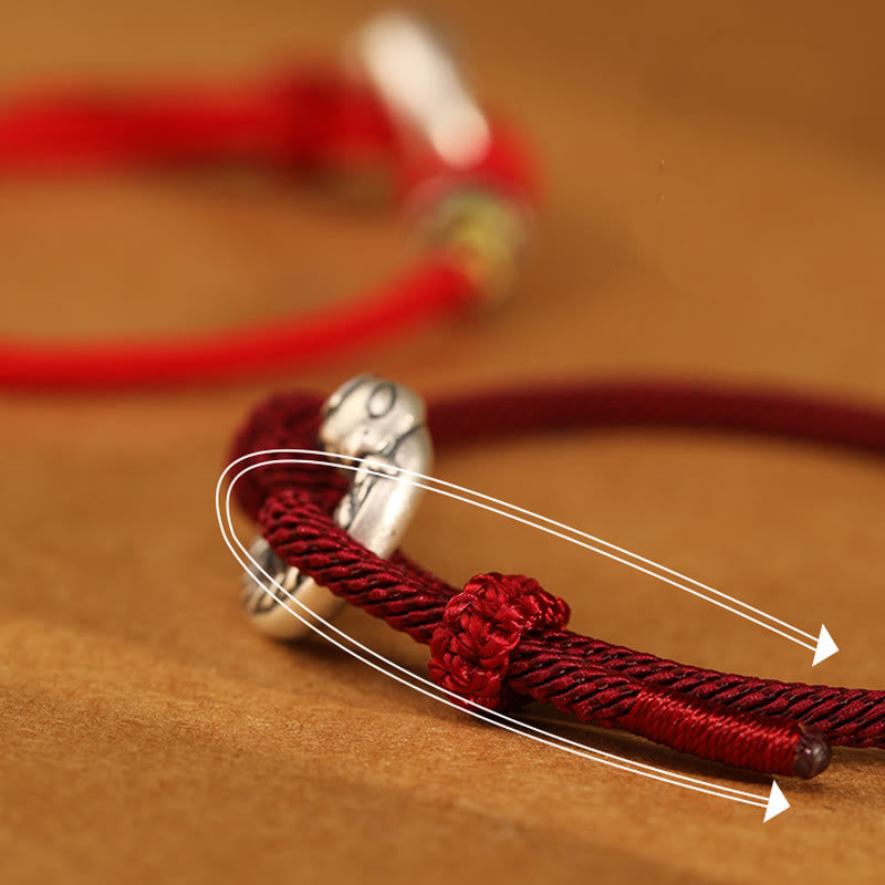 Pulsera de fuerza con moneda y hebilla de la paz de plata de ley 999 con hilo rojo y Buddha Stones del año de la serpiente
