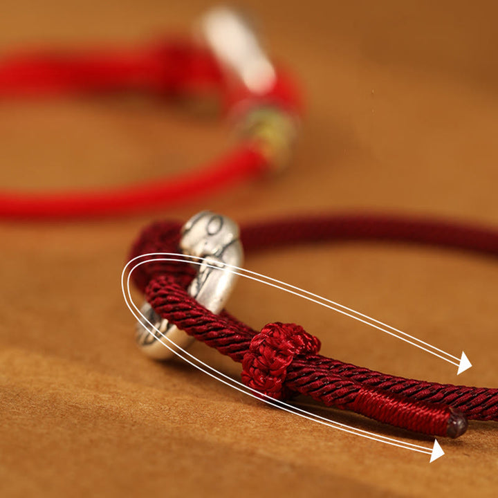 Pulsera de fuerza con moneda y hebilla de la paz de plata de ley 999 con hilo rojo y Buddha Stones del año de la serpiente