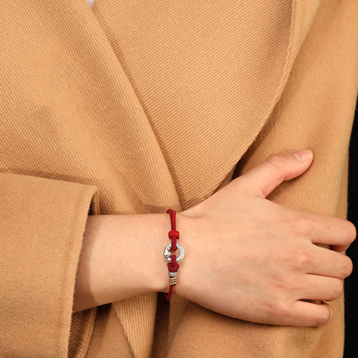 Pulsera de fuerza con moneda y hebilla de la paz de plata de ley 999 con hilo rojo y Buddha Stones del año de la serpiente