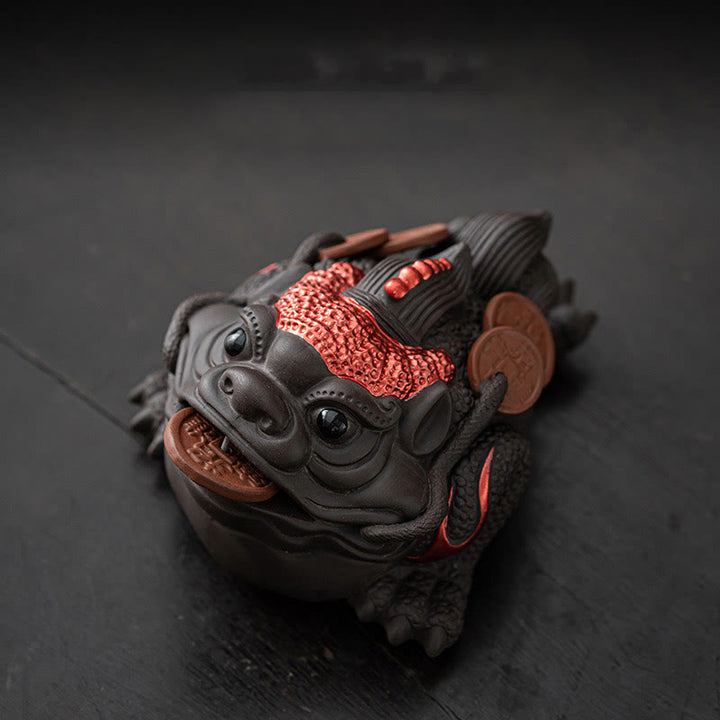 Figura decorativa de cerámica con Buddha Stones , arcilla morada, monedas de cobre, Feng Shui, Buda, piedra, para el hogar, té y mascota - Sapo rojo 11*8*6,3 cm - image 11