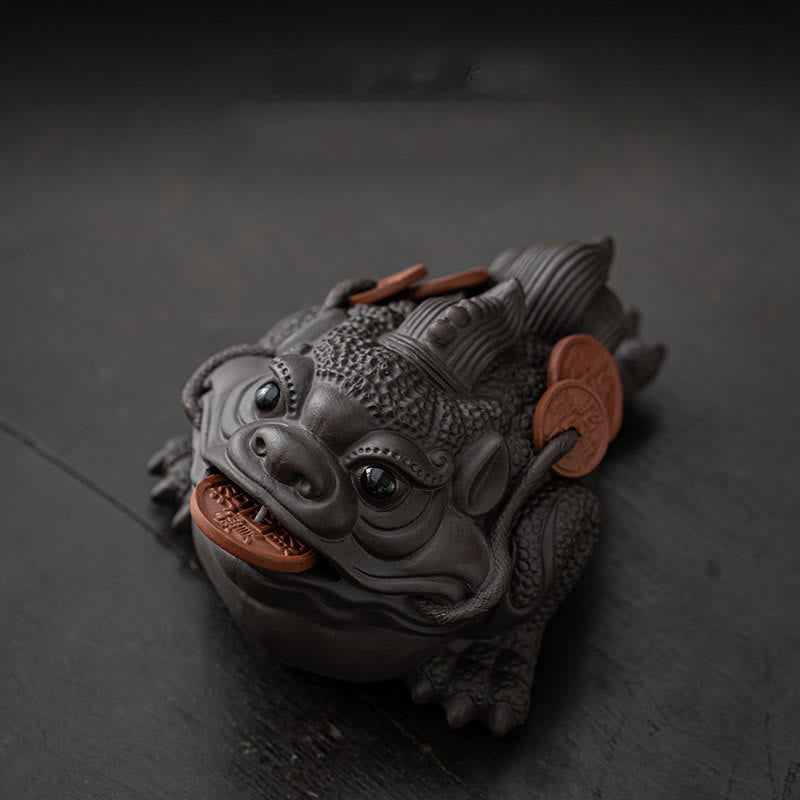 Figura decorativa de cerámica con Buddha Stones , arcilla morada, monedas de cobre, Feng Shui, Buda, piedra, para el hogar, té y mascota - Sapo marrón 11*8*6,3 cm - image 14