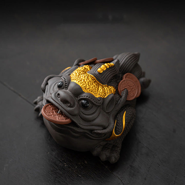 Figura decorativa de cerámica con Buddha Stones , arcilla morada, monedas de cobre, Feng Shui, Buda, piedra, para el hogar, té y mascota - Sapo dorado 11*8*6,3 cm - image 1