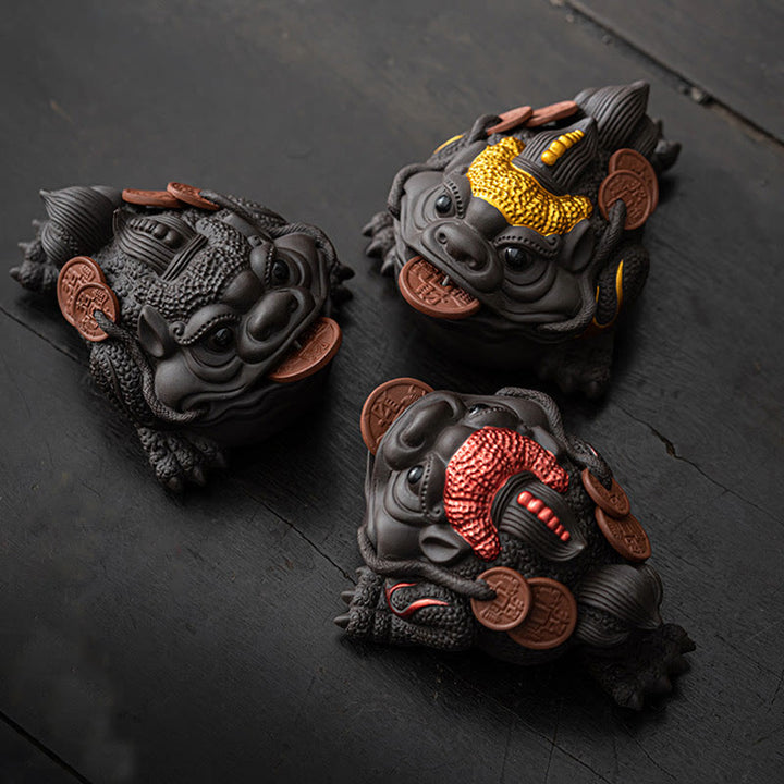 Figura decorativa de cerámica con Buddha Stones , arcilla morada, monedas de cobre, Feng Shui, Buda, piedra, para el hogar, té y mascota