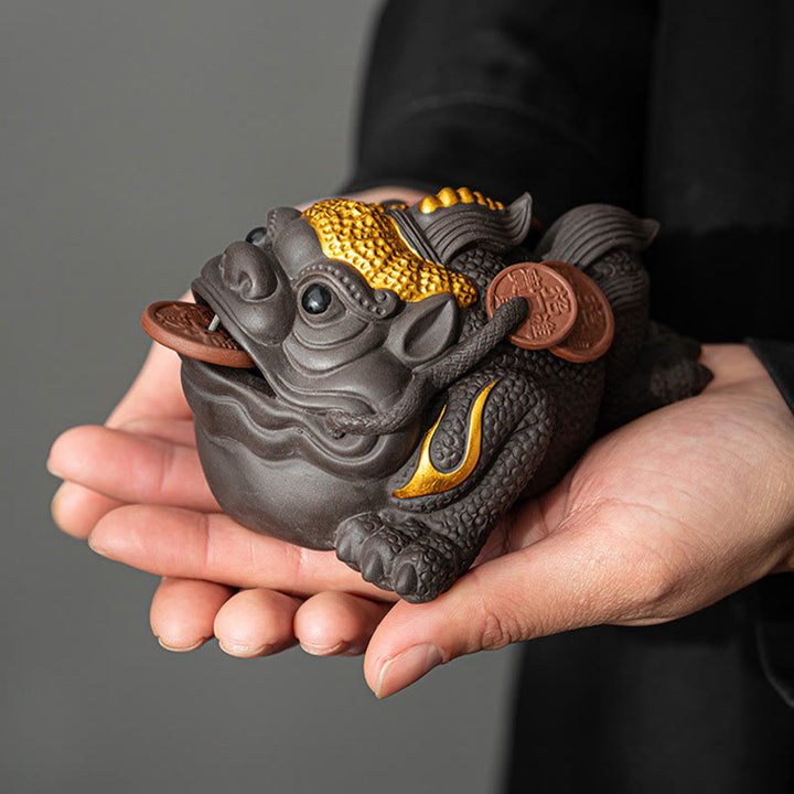 Figura decorativa de cerámica con Buddha Stones , arcilla morada, monedas de cobre, Feng Shui, Buda, piedra, para el hogar, té y mascota