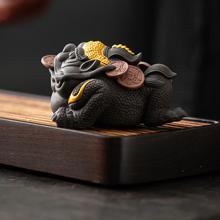 Figura decorativa de cerámica con Buddha Stones , arcilla morada, monedas de cobre, Feng Shui, Buda, piedra, para el hogar, té y mascota - image 6