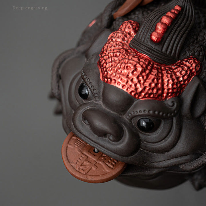 Figura decorativa de cerámica con Buddha Stones , arcilla morada, monedas de cobre, Feng Shui, Buda, piedra, para el hogar, té y mascota - image 12