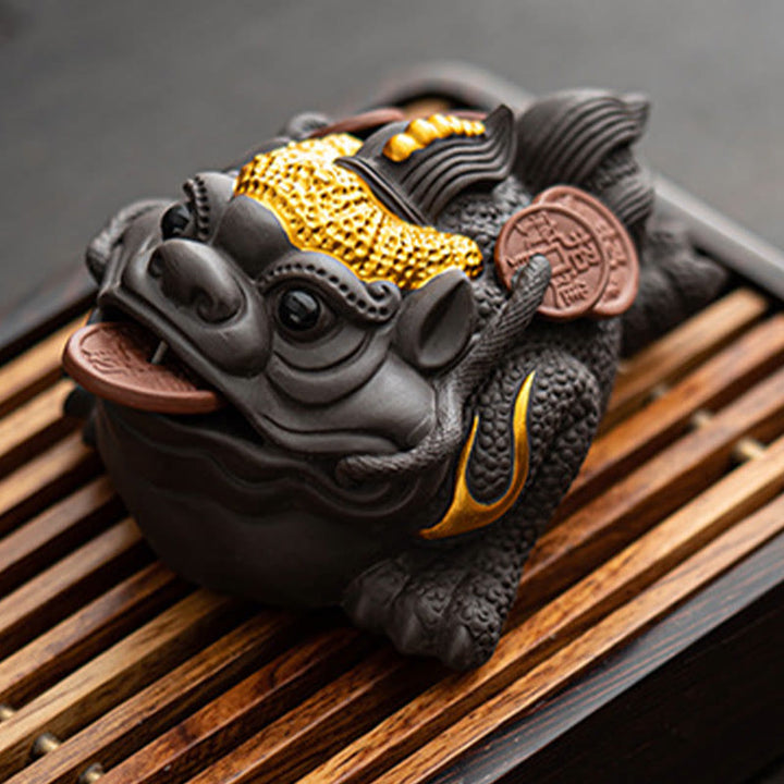 Figura decorativa de cerámica con Buddha Stones , arcilla morada, monedas de cobre, Feng Shui, Buda, piedra, para el hogar, té y mascota - image 4