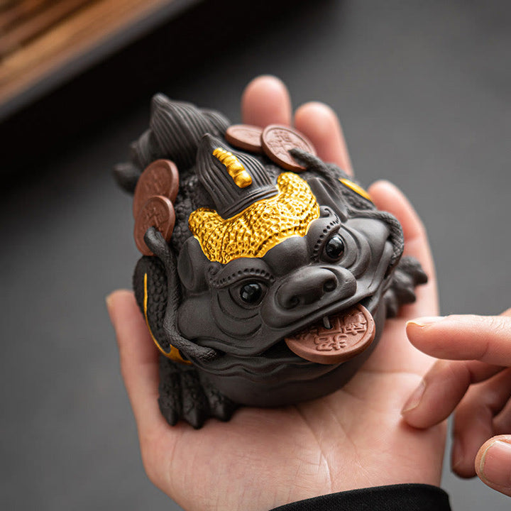 Figura decorativa de cerámica con Buddha Stones , arcilla morada, monedas de cobre, Feng Shui, Buda, piedra, para el hogar, té y mascota