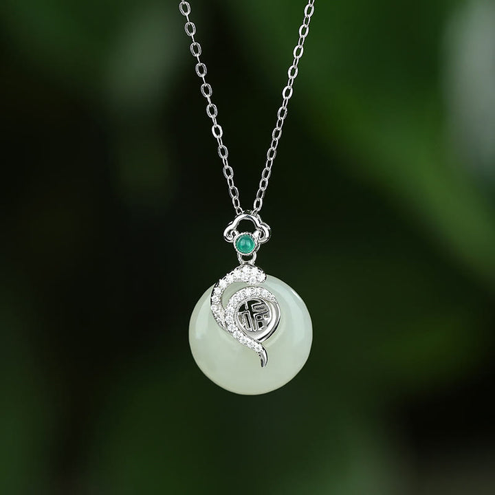 Collar con colgante de plata de ley 925 con Buddha Stones y hebilla de paz de jade hetiano con carácter Fu del año de la serpiente