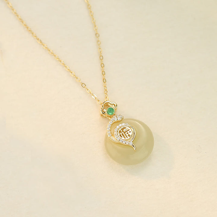 Collar con colgante de plata de ley 925 con Buddha Stones y hebilla de paz de jade hetiano con carácter Fu del año de la serpiente