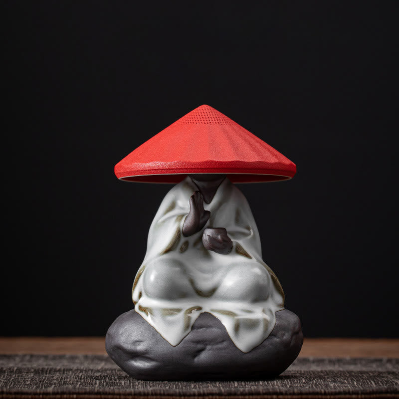 Colador de cerámica con forma de monje zen y piedras de Buddha Stones , accesorio para té, figurita decorativa para el hogar - Colador Monk Red Hat 9*12,2 cm - image 12
