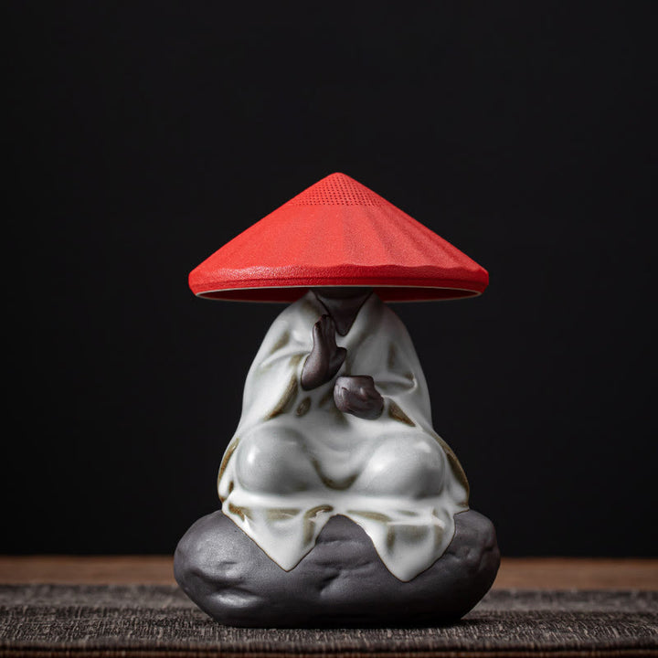 Colador de cerámica con forma de monje zen y piedras de Buddha Stones , accesorio para té, figurita decorativa para el hogar - Colador Monk Red Hat 9*12,2 cm - image 12