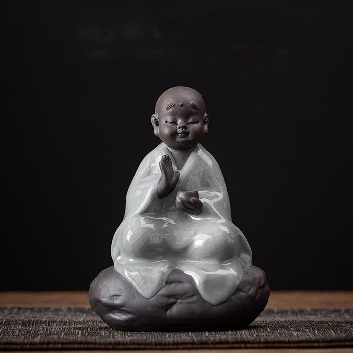 Colador de cerámica con forma de monje zen y piedras de Buddha Stones , accesorio para té, figurita decorativa para el hogar - Patrón de grietas Monje 9*12,2 cm - image 6