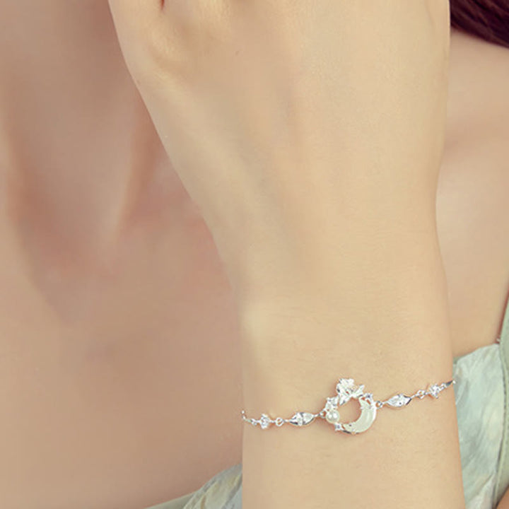 Pulsera de plata de ley 925 con circonita cúbica, perla y loto con jade hetiano y Buddha Stones