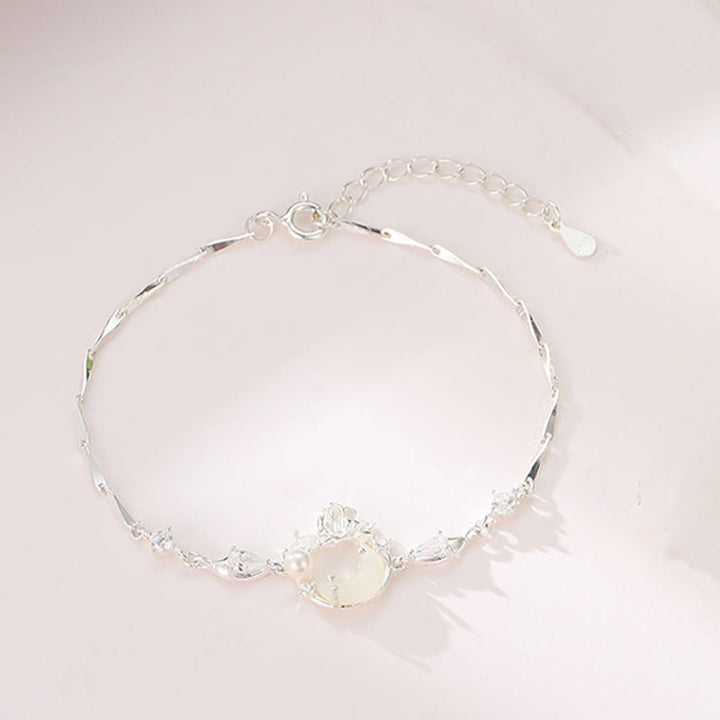 Pulsera de plata de ley 925 con circonita cúbica, perla y loto con jade hetiano y Buddha Stones - image 1