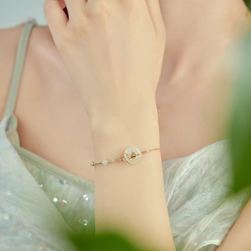 Pulsera de la suerte con hebilla de la paz y circonita cúbica en plata de ley 925 con jade hetiano y Buddha Stones - image 9