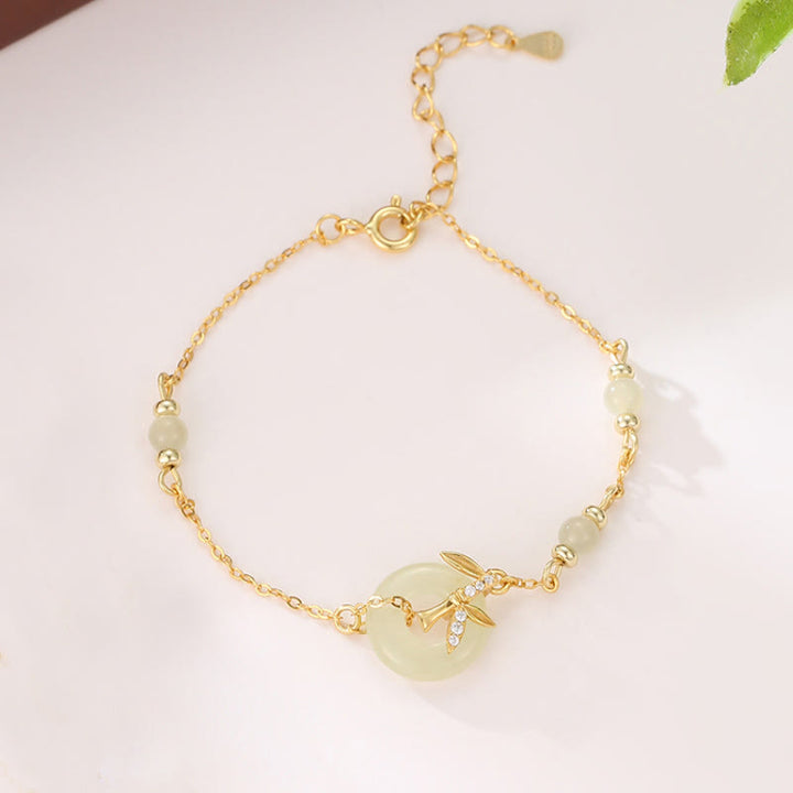 Pulsera de la suerte con hebilla de la paz y circonita cúbica en plata de ley 925 con jade hetiano y Buddha Stones