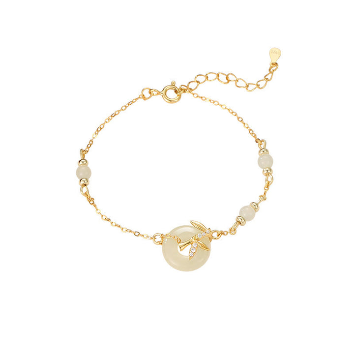 Pulsera de la suerte con hebilla de la paz y circonita cúbica en plata de ley 925 con jade hetiano y Buddha Stones