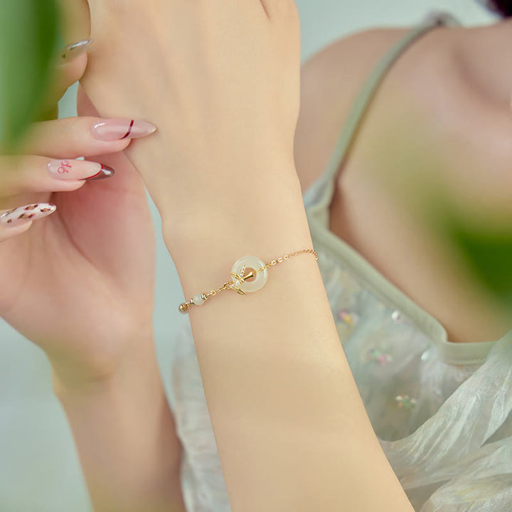 Pulsera de la suerte con hebilla de la paz y circonita cúbica en plata de ley 925 con jade hetiano y Buddha Stones - image 3