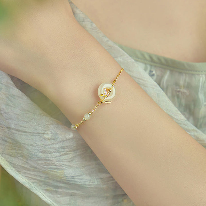 Pulsera de la suerte con hebilla de la paz y circonita cúbica en plata de ley 925 con jade hetiano y Buddha Stones - image 4