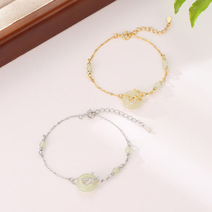 Pulsera de la suerte con hebilla de la paz y circonita cúbica en plata de ley 925 con jade hetiano y Buddha Stones