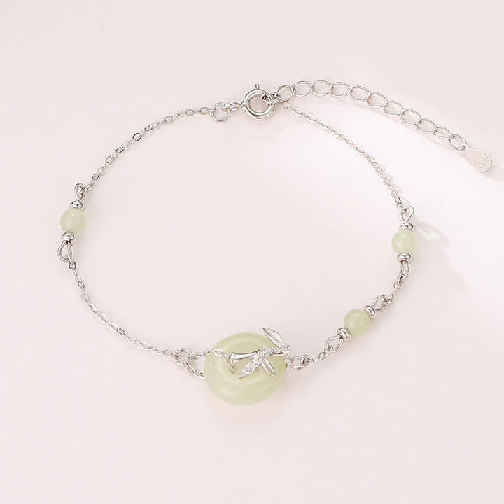 Pulsera de la suerte con hebilla de la paz y circonita cúbica en plata de ley 925 con jade hetiano y Buddha Stones