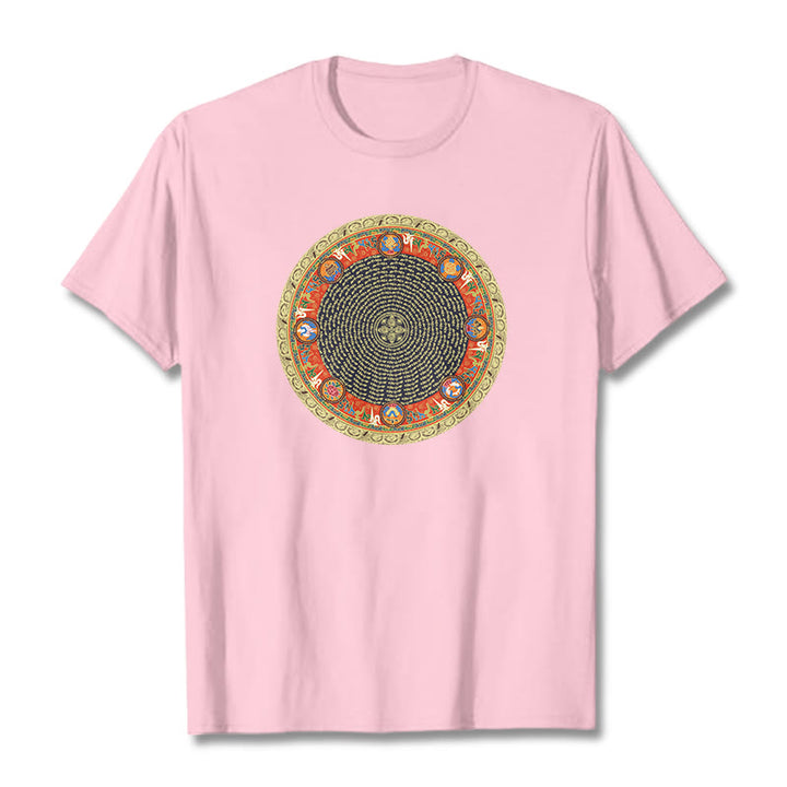 Camiseta de algodón con ocho símbolos auspiciosos y Buddha Stones en forma circular Om Mani Padme Hum - rosa claro - 2XL - image 18