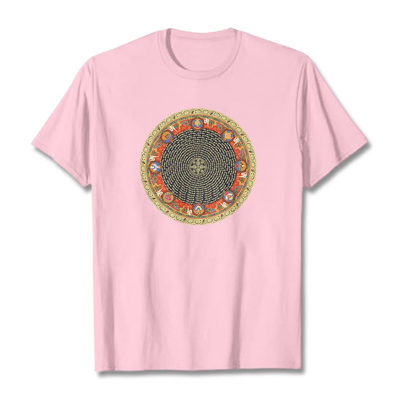Camiseta de algodón con ocho símbolos auspiciosos y Buddha Stones en forma circular Om Mani Padme Hum - Rosa claro - 2XL - image 19