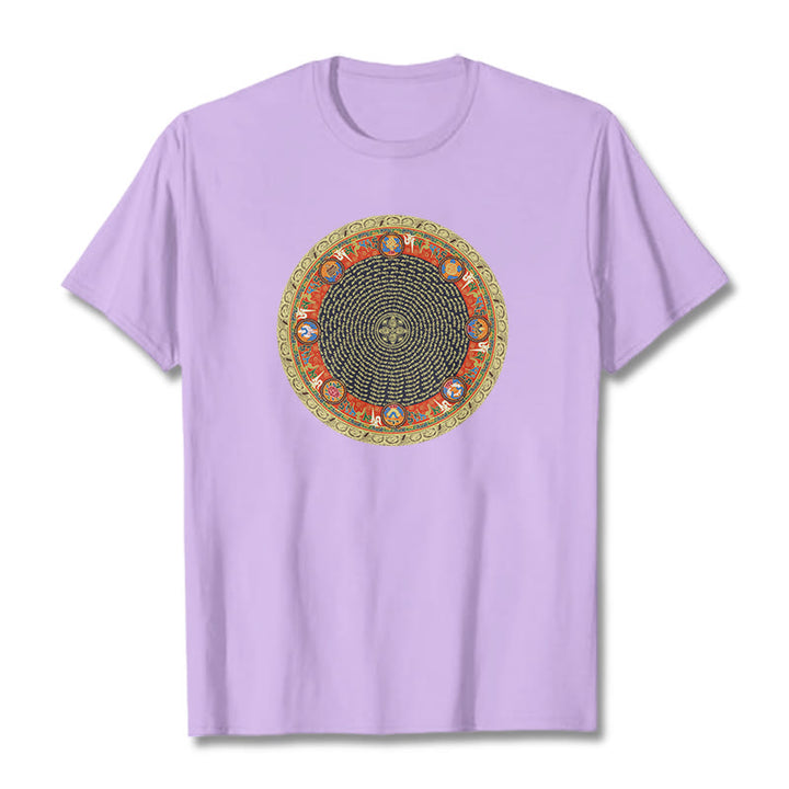 Camiseta de algodón con ocho símbolos auspiciosos y Buddha Stones en forma circular Om Mani Padme Hum - Ciruela - 2XL - image 17