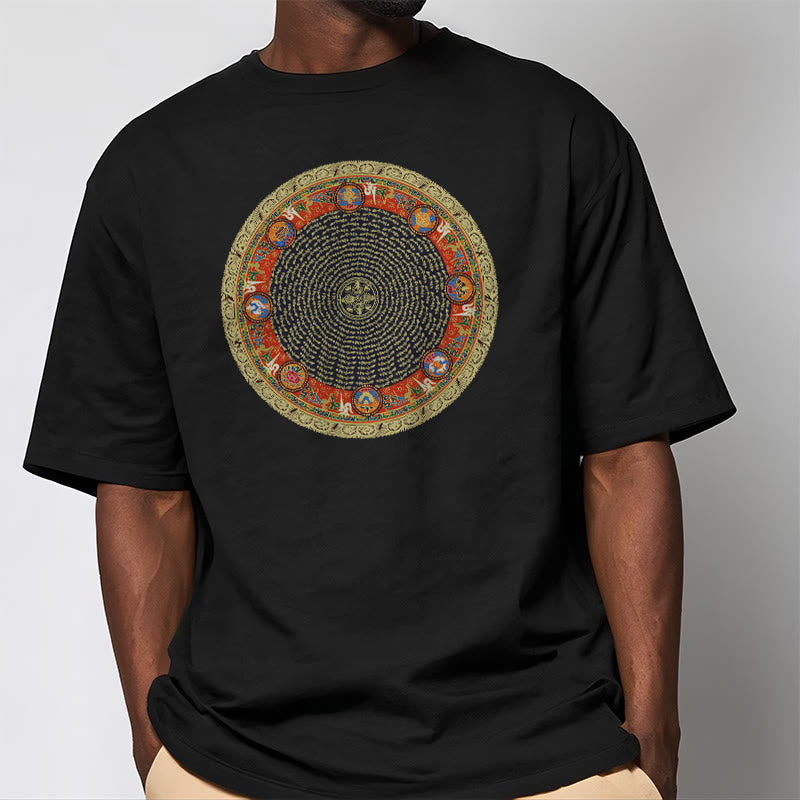 Camiseta de algodón con ocho símbolos auspiciosos y Buddha Stones en forma circular Om Mani Padme Hum - image 5