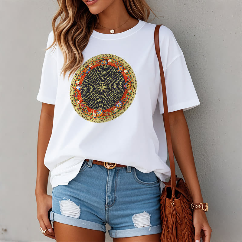 Camiseta de algodón con ocho símbolos auspiciosos y Buddha Stones en forma circular Om Mani Padme Hum - image 13