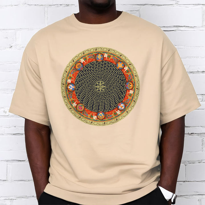 Camiseta de algodón con ocho símbolos auspiciosos y Buddha Stones en forma circular Om Mani Padme Hum - image 10