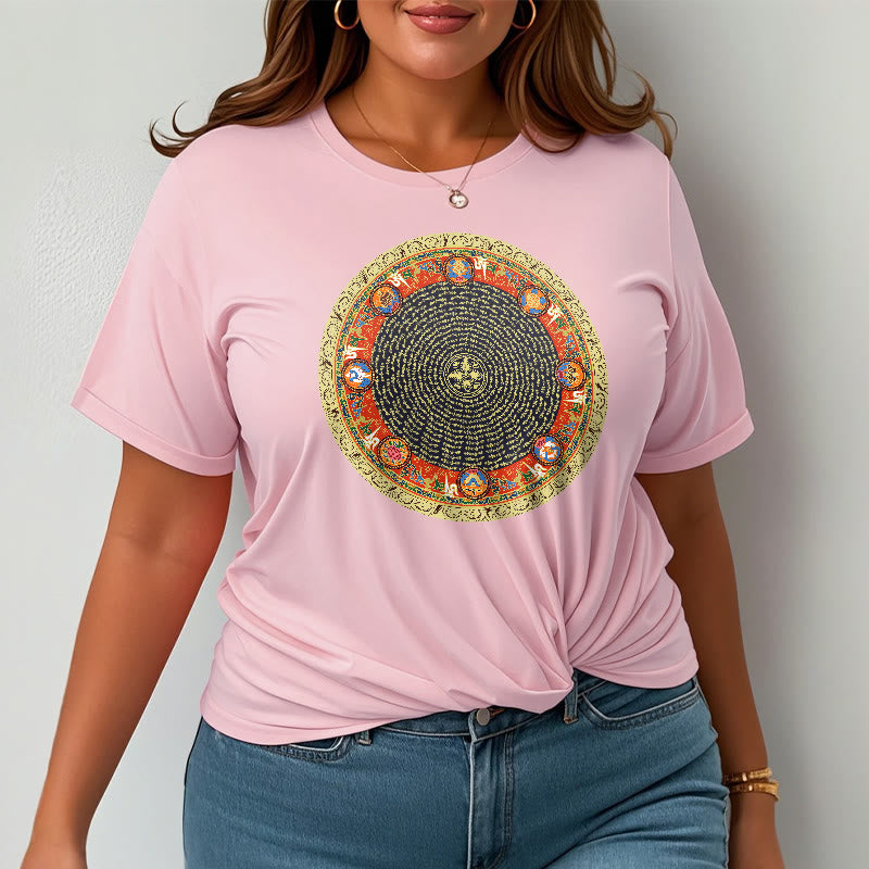 Camiseta de algodón con ocho símbolos auspiciosos y Buddha Stones en forma circular Om Mani Padme Hum - image 20