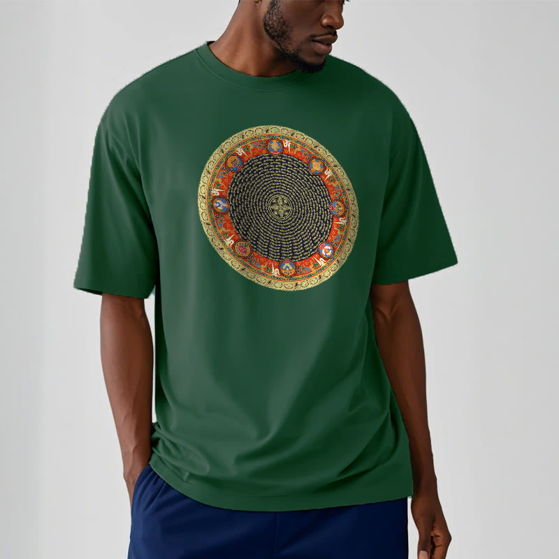 Camiseta de algodón con ocho símbolos auspiciosos y Buddha Stones en forma circular Om Mani Padme Hum - image 3