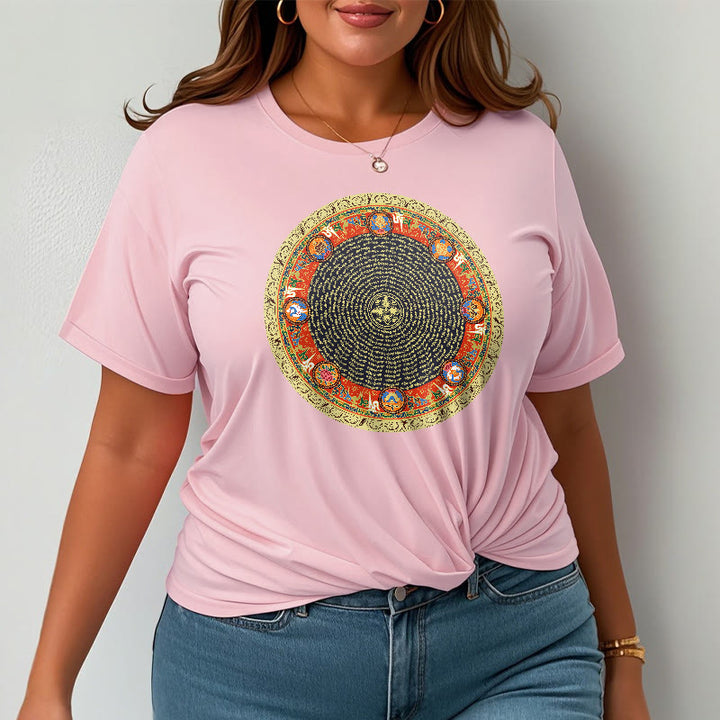 Camiseta de algodón con ocho símbolos auspiciosos y Buddha Stones en forma circular Om Mani Padme Hum - image 19