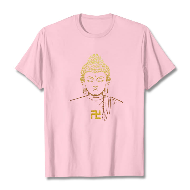 Camiseta de algodón con estampado de esvástica y Buddha Stones y Buda dorado - rosa claro - 2XL - image 18