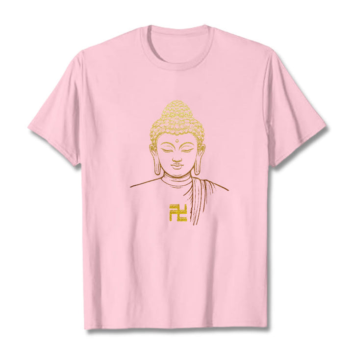 Camiseta de algodón con estampado de esvástica y Buddha Stones y Buda dorado - rosa claro - 2XL - image 18